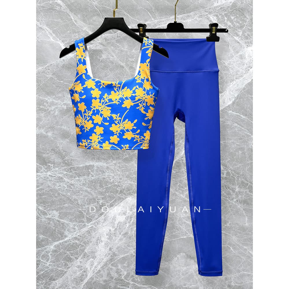 Linda flor cor roupas de Yoga terno feminino 2025 novo estilo verão esportes Fitness Pilates treinamento roupas colete t