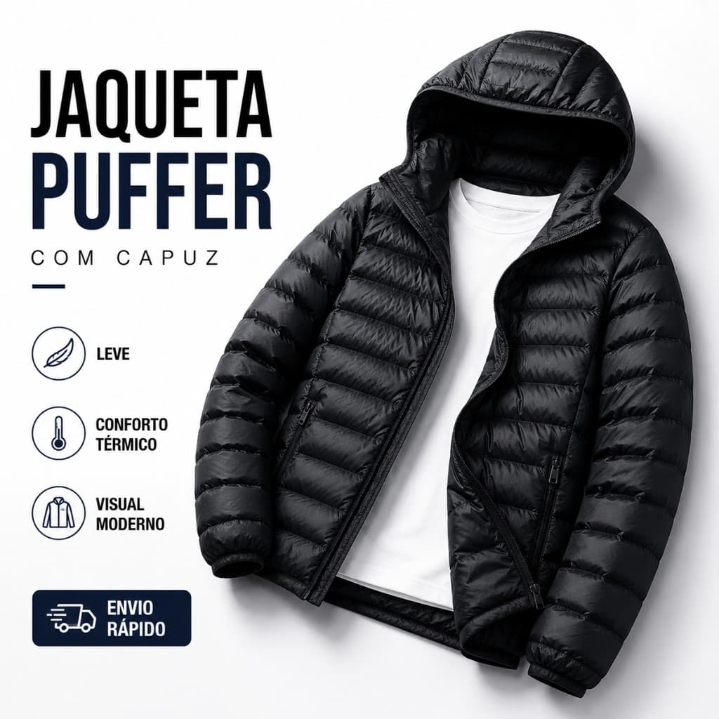 Jaqueta Bobojaco Becker Impermeável Nylon Puffer Masculino com Bolsos e Capuz