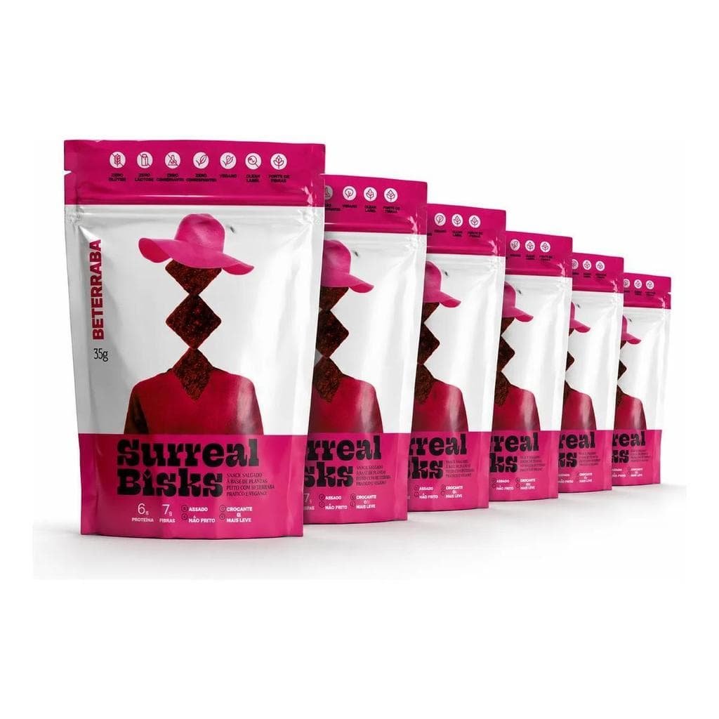Kit 6 Snacks Surreal Bisks Beterraba 35g Vegano Sem Glúten Snack Saudável Fit Natural Crocante Assado