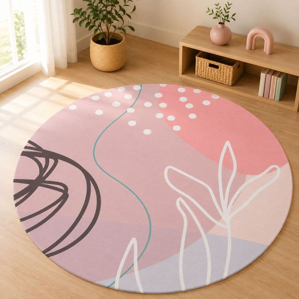 Tapete Redondo Decorativo 88cm Antiderrapante para Sala e Quarto 2192