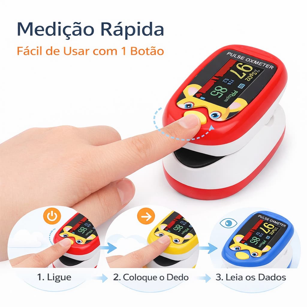 Oxímetro Infantil de Dedo SpO2 Medidor de Oxigênio no Sangue Pediátrico Portátil com Tela Digita ACHEI GLAM 