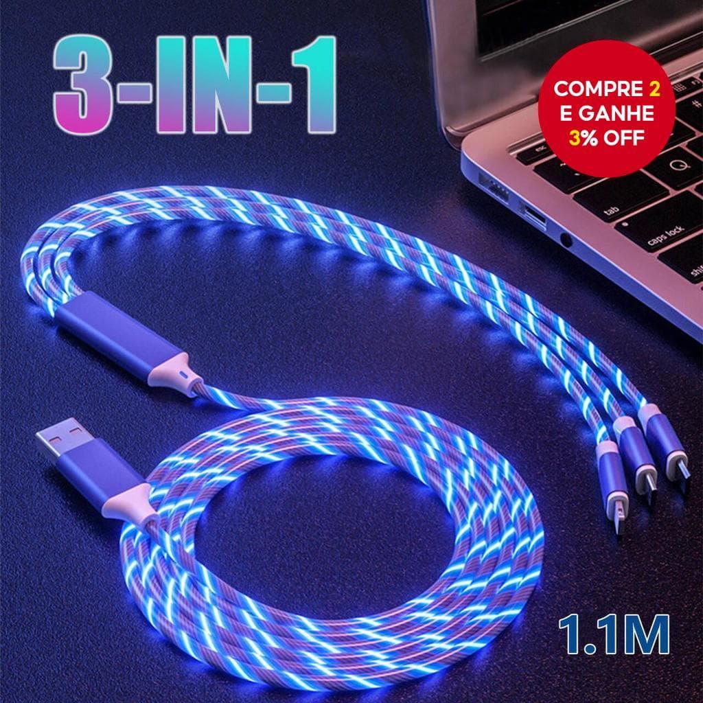 RGB Band LED light 3 Em 1 Cabo De Carregamento Rápido Tipo-C Micro USB Carga Rápida Colorido