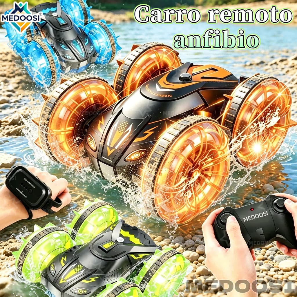 MEDOOSI Carrinho de Controle Remoto Acrobático 4WD​ | Carro 360° com LED, Gestos e Modo Anfíbio para Diversão