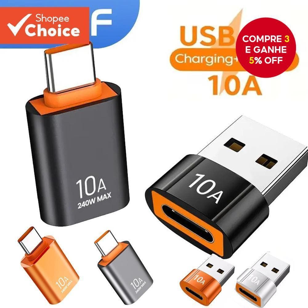 Adaptador USB2.0 Para Tipo C USB-OTG Conector De Carregamento Rápido Macho Fêmea Conversor 10A Laptop Smartphone