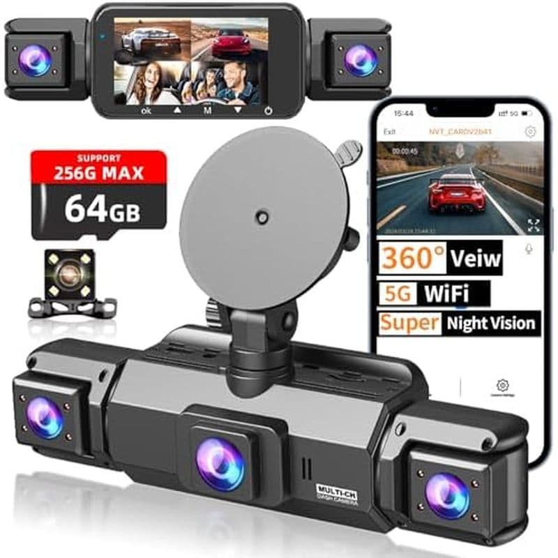 Cabine Frontal E Traseira Dash Cam De 4 Canais , Câmera 360 , Visão Noturna 8 Lâmpadas IR Para Carros , WiFi 5G Download