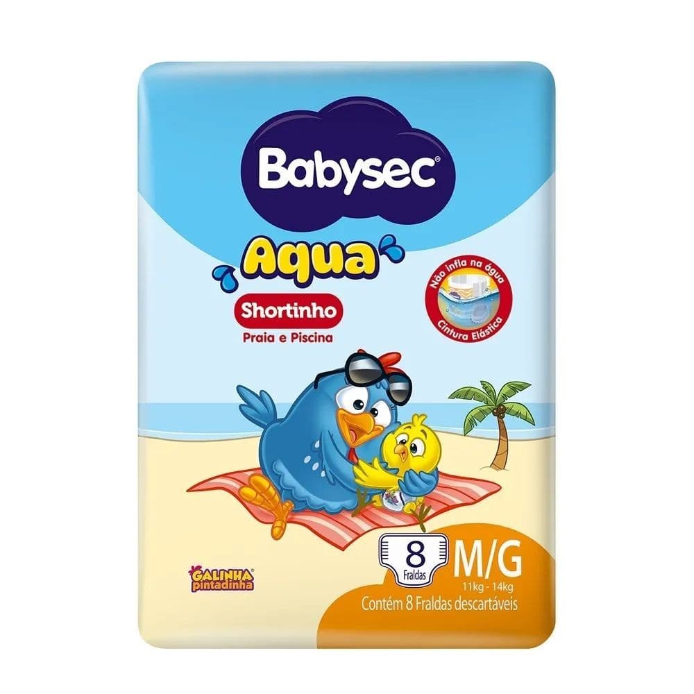 Fralda Babysec Aqua Shortinho Praia e Piscina Tamanho M/G Pacote com 8 Fraldas Descartáveis