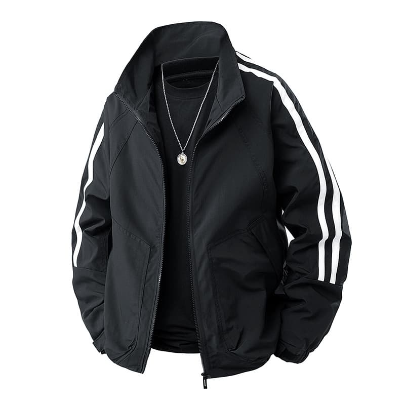 Primavera outono listrado jaqueta masculina Casual jaqueta esportiva com zíper bolso All-Match jaqueta simples generoso 