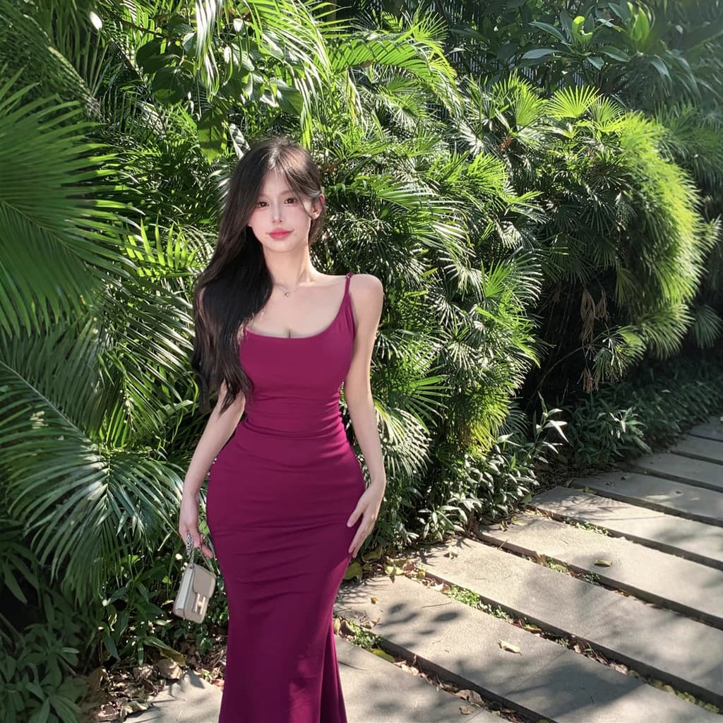 Estilo coreano feminino novo estilo quente menina estilingue vestido feminino primavera verão 2025 novo estilo uva roxo 