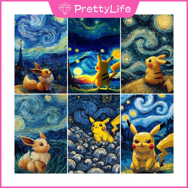 Pokémon Pikachu Céu Estrelado 5D DIY Pintura De Diamante/A Óleo Digital Ponto Cruz De Cristal Redondo Completo Mosaico K
