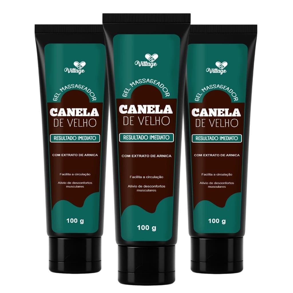 Kit 3x Gel Massageador Canela de Velho com Arnica 100g – Alívio de Dores Musculares e Articulares