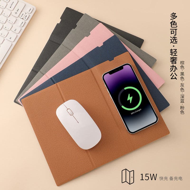 WZZZTY Mouse Pad de carregamento rápido sem fio 15W Tapete de mesa de carregamento Tapete de teclado de couro PU Mouse P