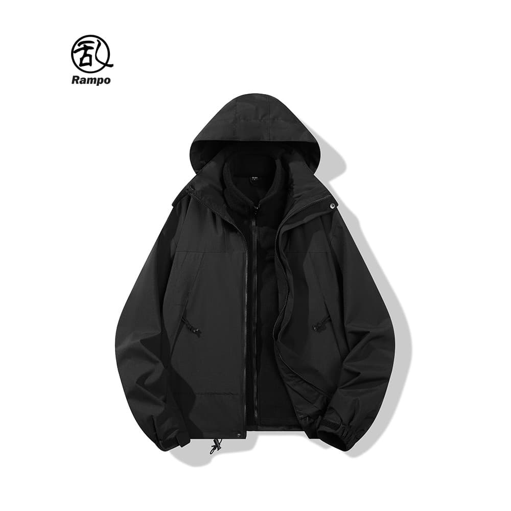 Jaqueta três em um macacão funcional americano jaqueta masculina Street Wear solto velo removível com capuz jaqueta de t