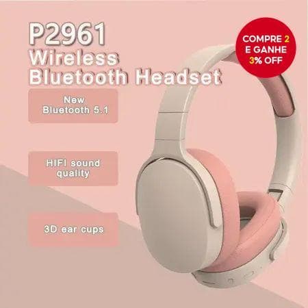 P2961 Fone De Ouvido Sem Fio Bluetooth Estéreo Hifi Para Jogos Com Microfone Fones Dobráveis Subwoofer Compatível Vários