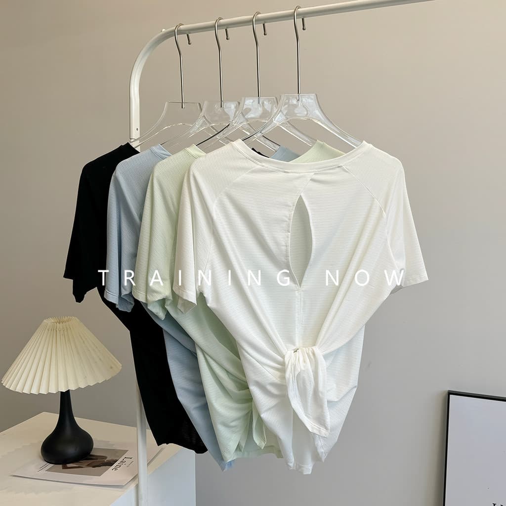 Roupas de Yoga de manga curta feminina verão respirável oco correndo exercício roupas de secagem rápida fino Fitness esp