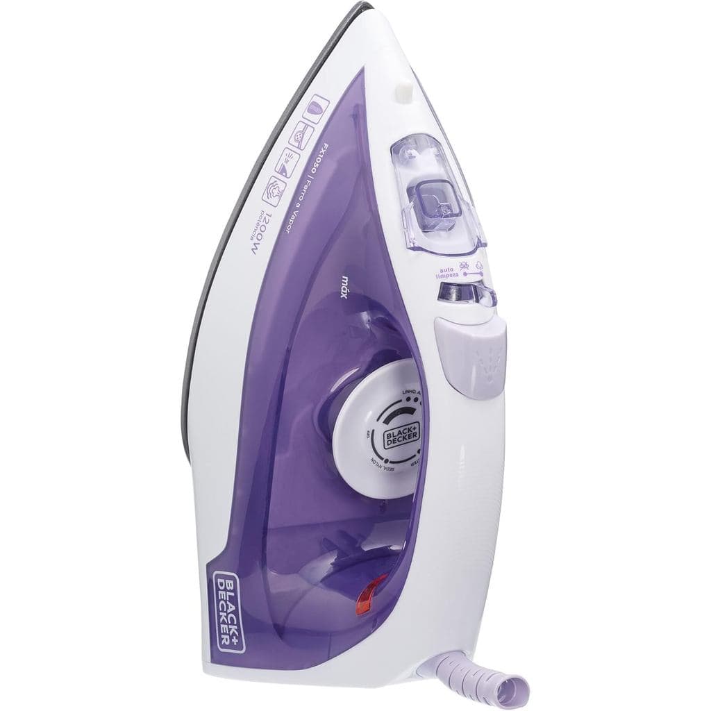 Ferro de Passar Roupa a Vapor e a Seco Black+Decker Antiaderente 1200W 127V Roxo FX1050