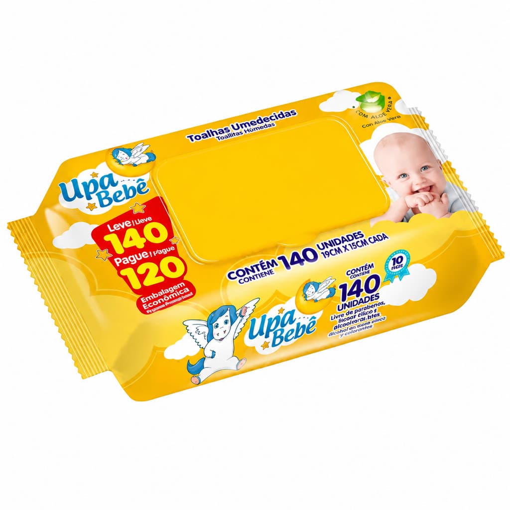 Lenço Umedecido Infantil Upa Bebê 140 Folhas Higiene Diária para Bebês e Crianças