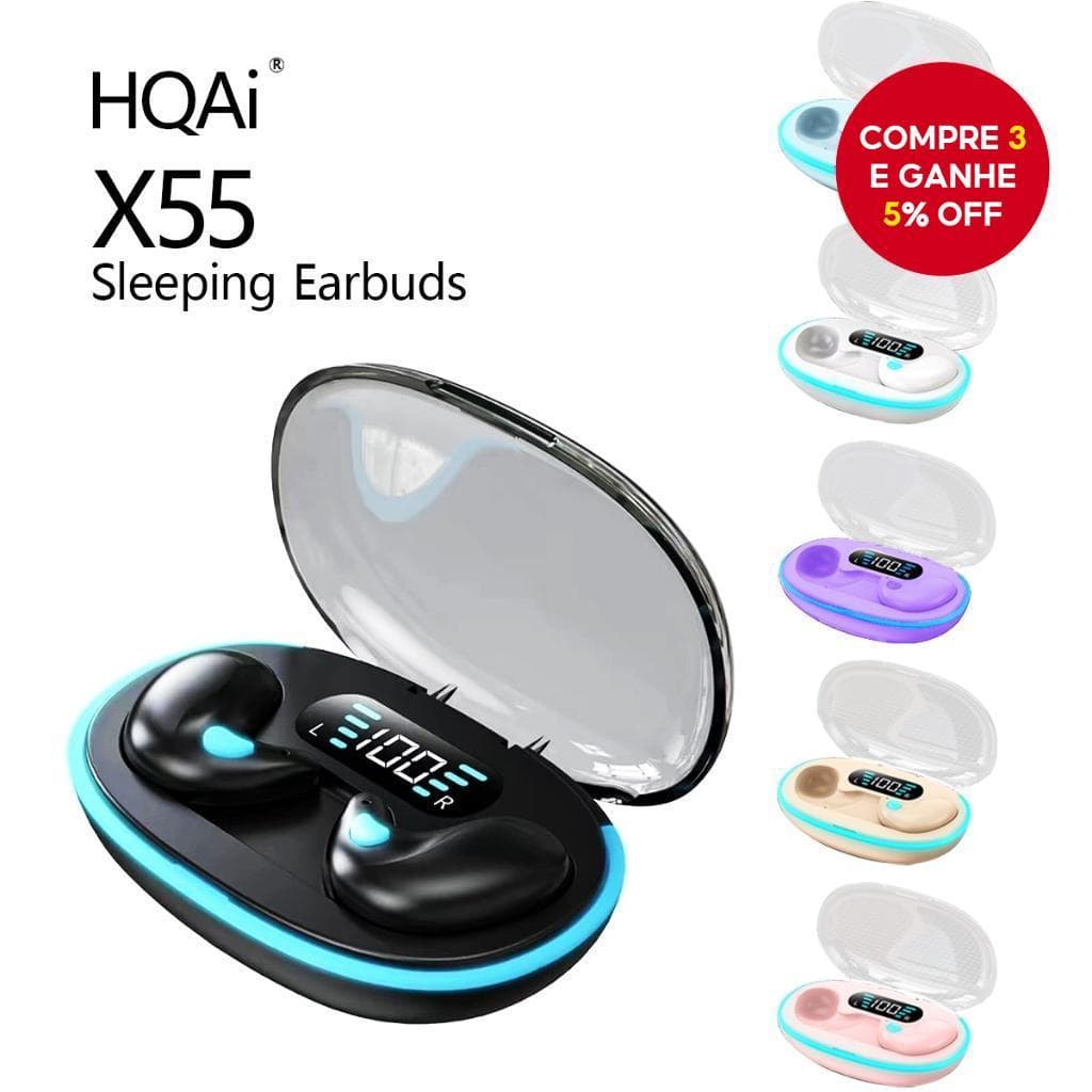 HQAi X55 Fones De Ouvido Para Dormir Bluetooth 5.3 Sem Fio HiFi Estéreo Com Cancelamento De Ruído À Prova D'água Fone Es