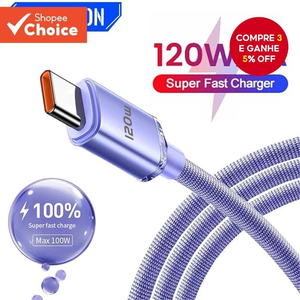 120W 6A USB Type C Cabo De Carga Rápida Para Transmissão De Fio De Carregamento Rápido De Smartphone