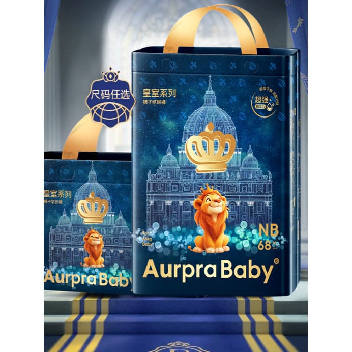 Aurpra Baby Royal Lion King Fralda Ultrafina Respirável Fralda para Bebê Recém-nascido Tamanho NB
