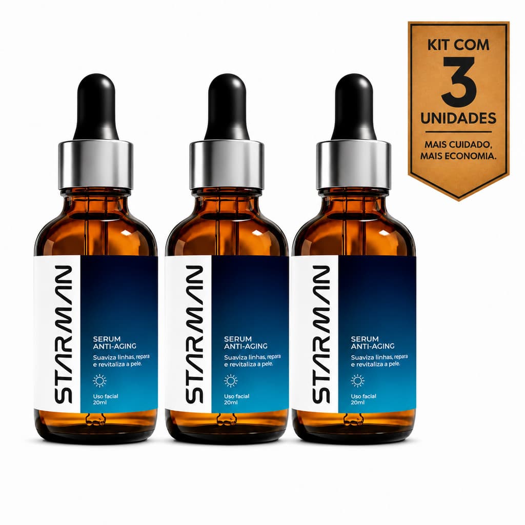 Kit com 3 Sérum Fácial Anti-Idade Hidratante Starman 20ml cd