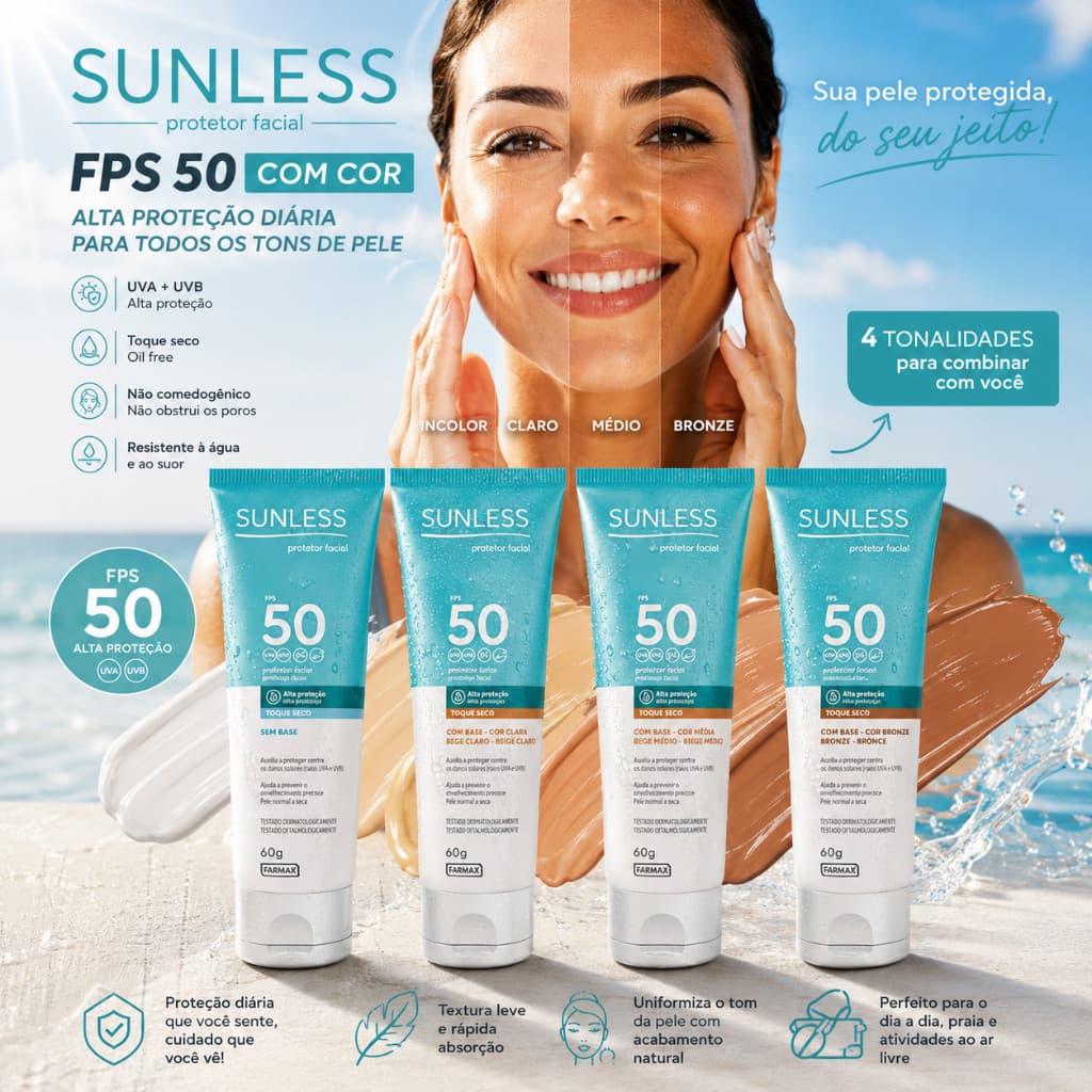 Protetor Solar Facial Sunless FPS 50 Toque Seco 60g