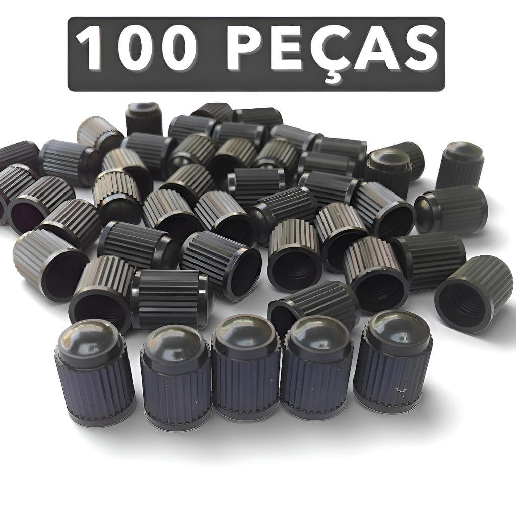 Kit 100 Tampinhas de Plástico Pretas Para Bico Válvula Pneu Carro Moto Bicicleta