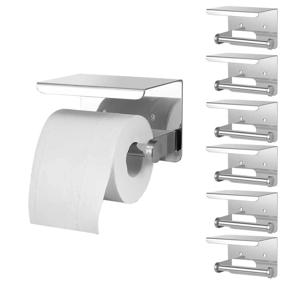 Suporte Papel Higienico Inox Kit 6 Uni Lavabo Banheiro Prateleira Porta Objeto Celular Apoio Suporte Parede