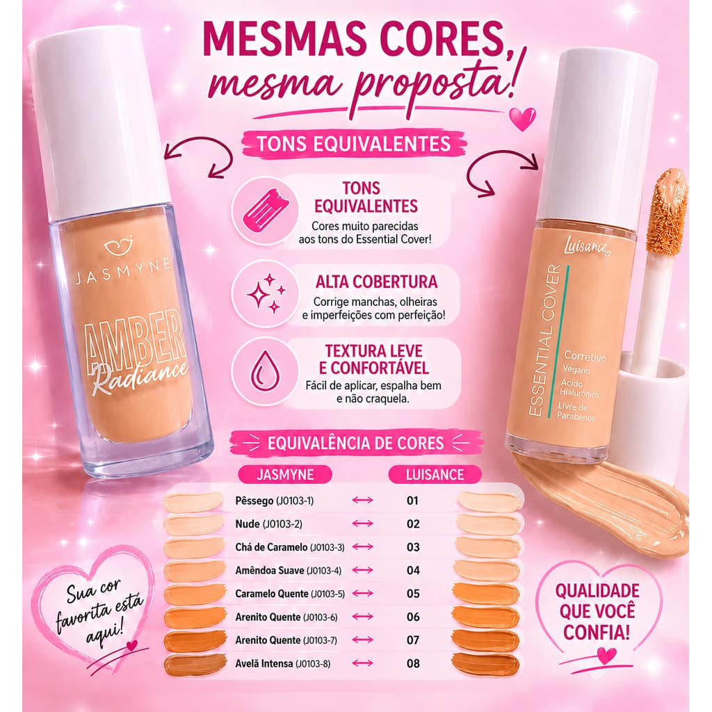Corretivo Líquido Essential Cover Longa duração/cobertura média alta/hidratante/matte