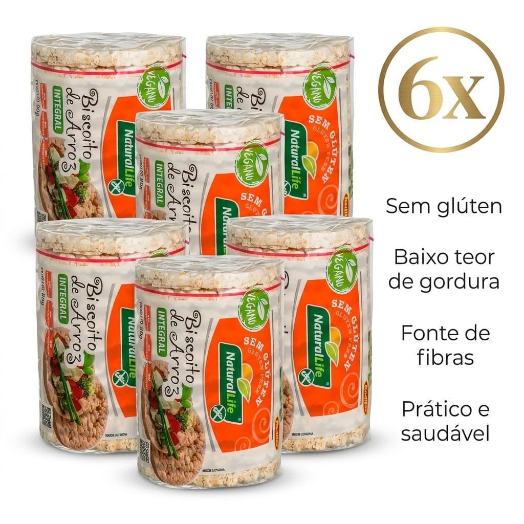 KIT ECONOMICO Biscoito de Arroz Integral  Kodilar Natural Life 80g Sem Glúten | Snack Fitness Saudável e Crocante
