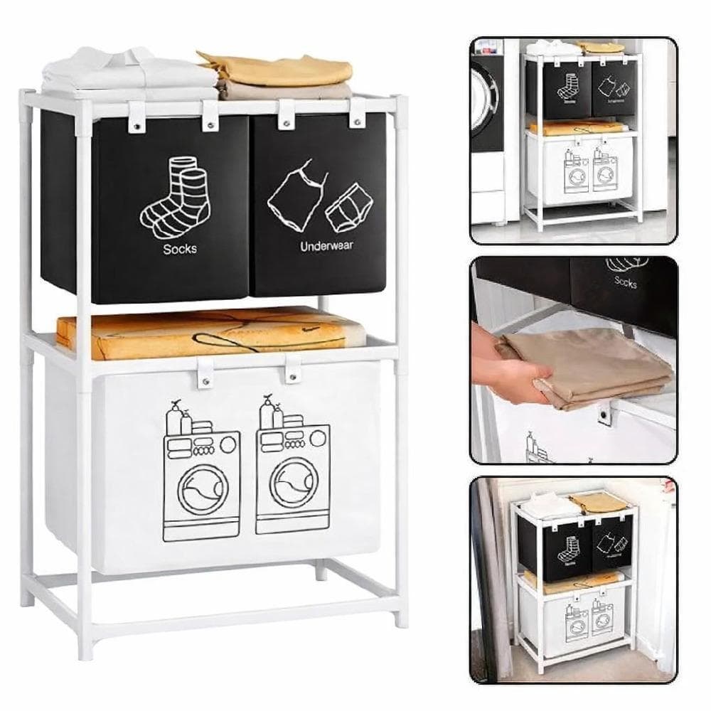 ESTANTE LAVANDERIA TRIPLA CESTO METAL ROUPA SUJA 3 ANDARES ROUPEIRO 3 GAVETAS ORGANIZADOR BANHEIRO