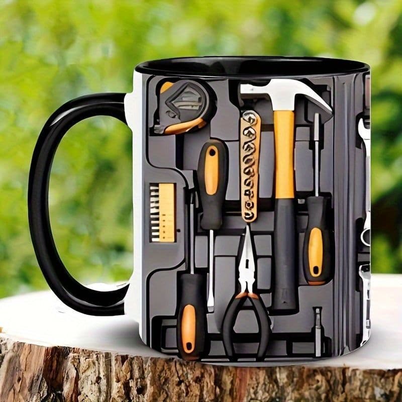 Caneca com alça preta, caixa de ferramentas mecânica, caneca de café de cerâmica, caixa de ferramentas 9VTH