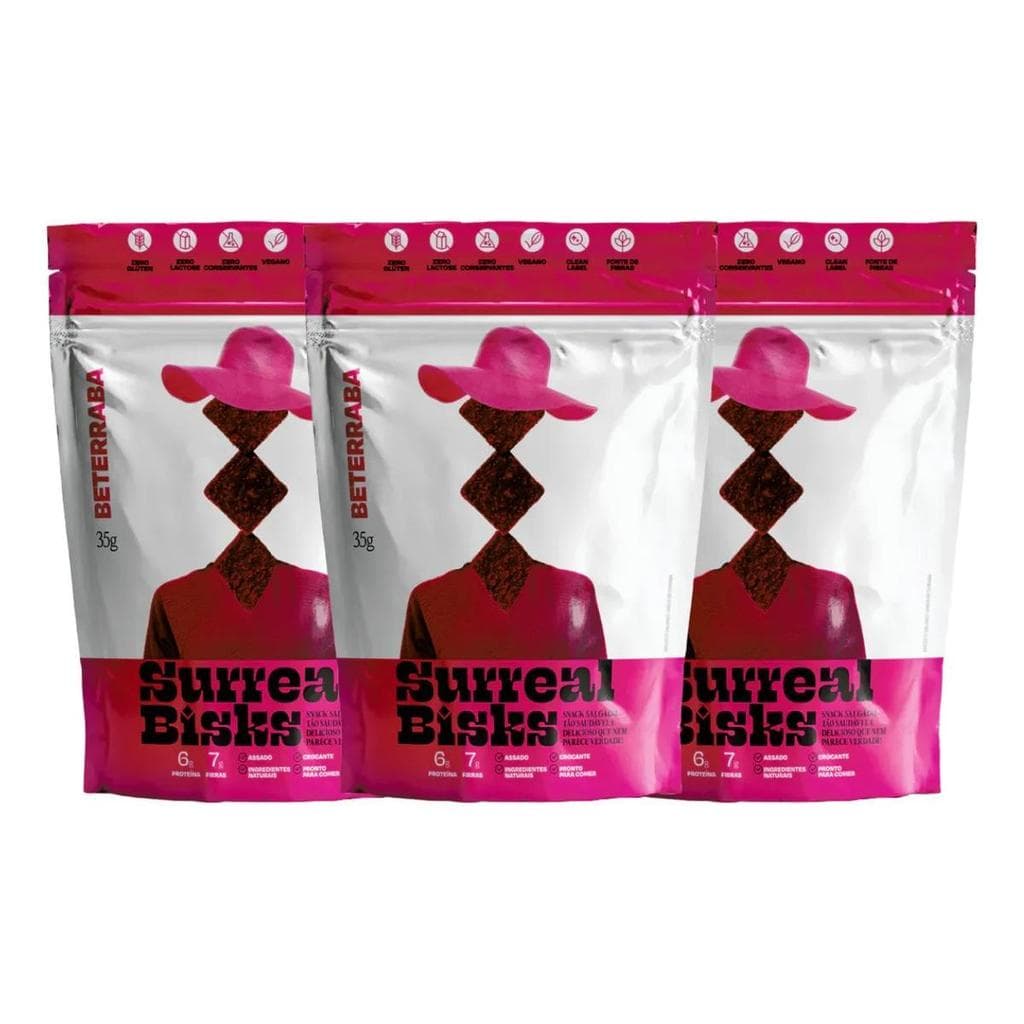 Kit 3 Snacks Surreal Bisks Beterraba 35g Naturais Veganos Sem Glúten Snack Saudável Crocante Fit