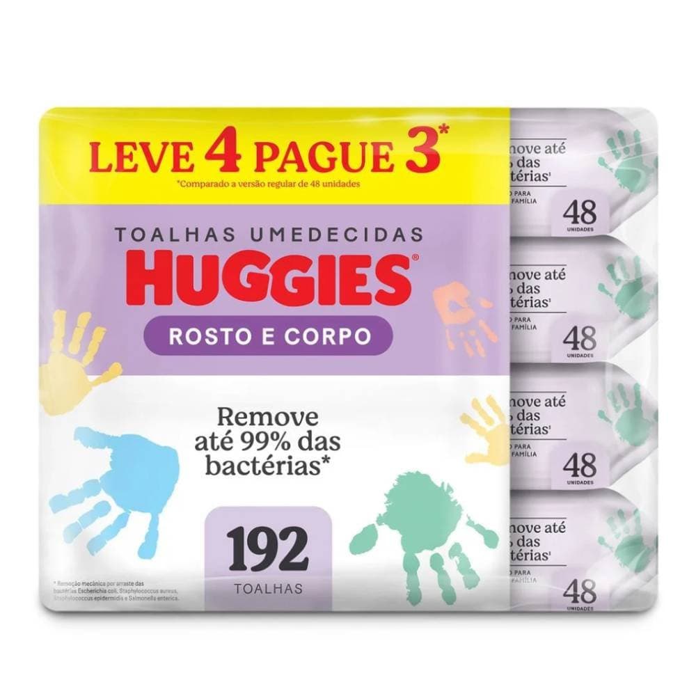 Lenços Umedecidos Huggies Rosto E Corpo Limpeza Leve 4 Pague 3 - 192 Unidades