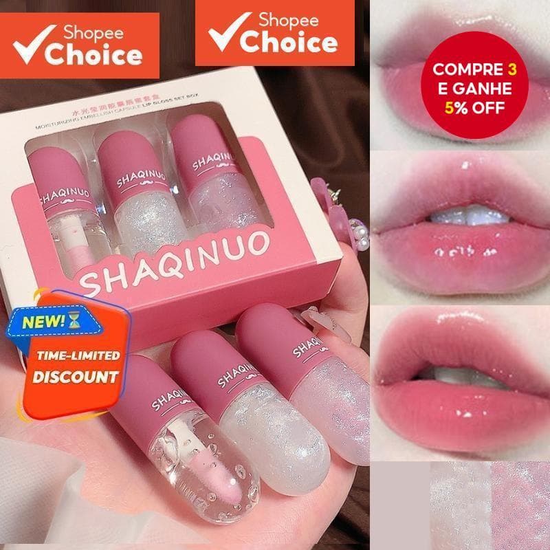 Conjunto De Óleos Labiais Hidratantes SHAQINUO De 3 Peças : Hidratante , Sem Secagem E De Longa Duração . Previne Rachad
