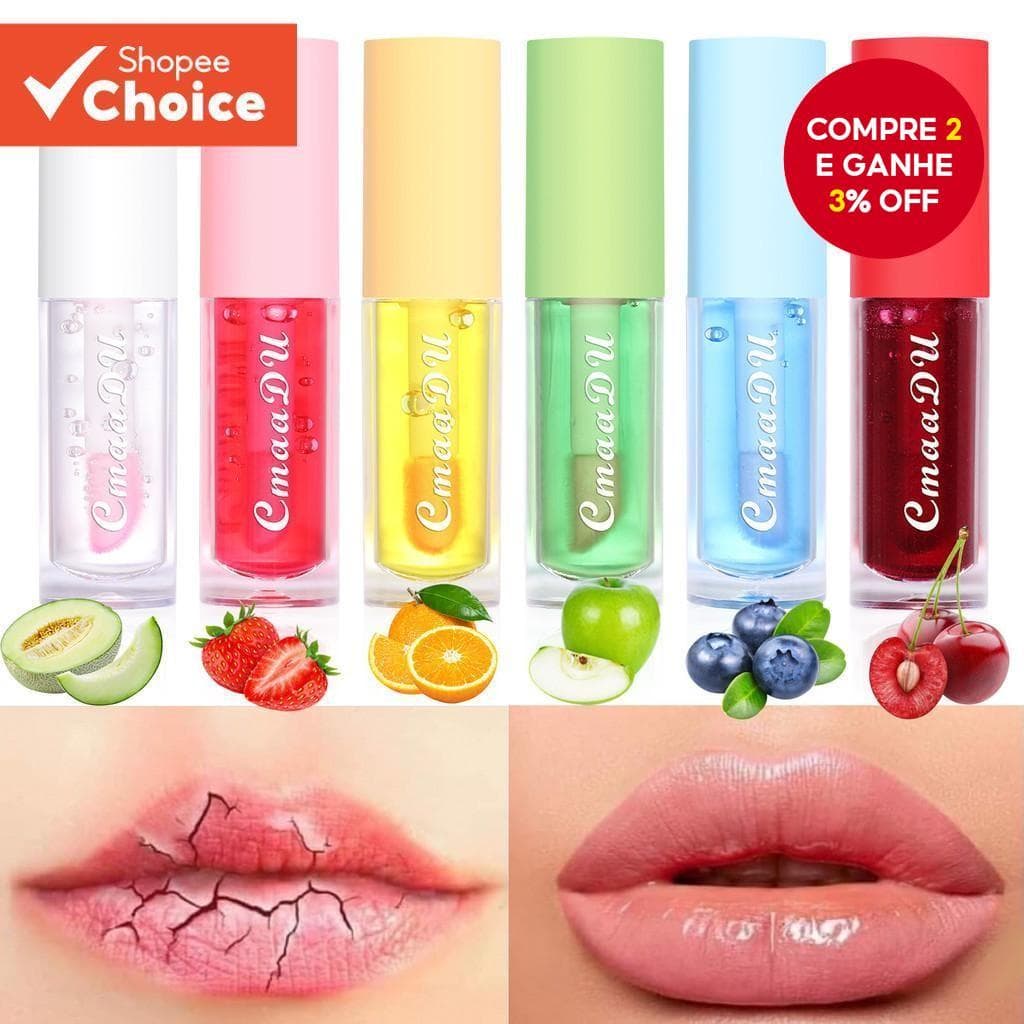 CmaaDu 6 Cores Frutas Hidratante Conjunto De Brilho Labial Que Muda De Cor , Copo Antiaderente De Saúde Natural À Prova 