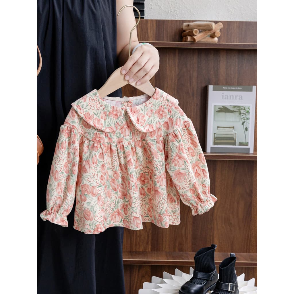 Crianças roupas infantis meninas roupas de outono meninas veludo pequeno Floral camisa do bebê moda menina bebê manga co