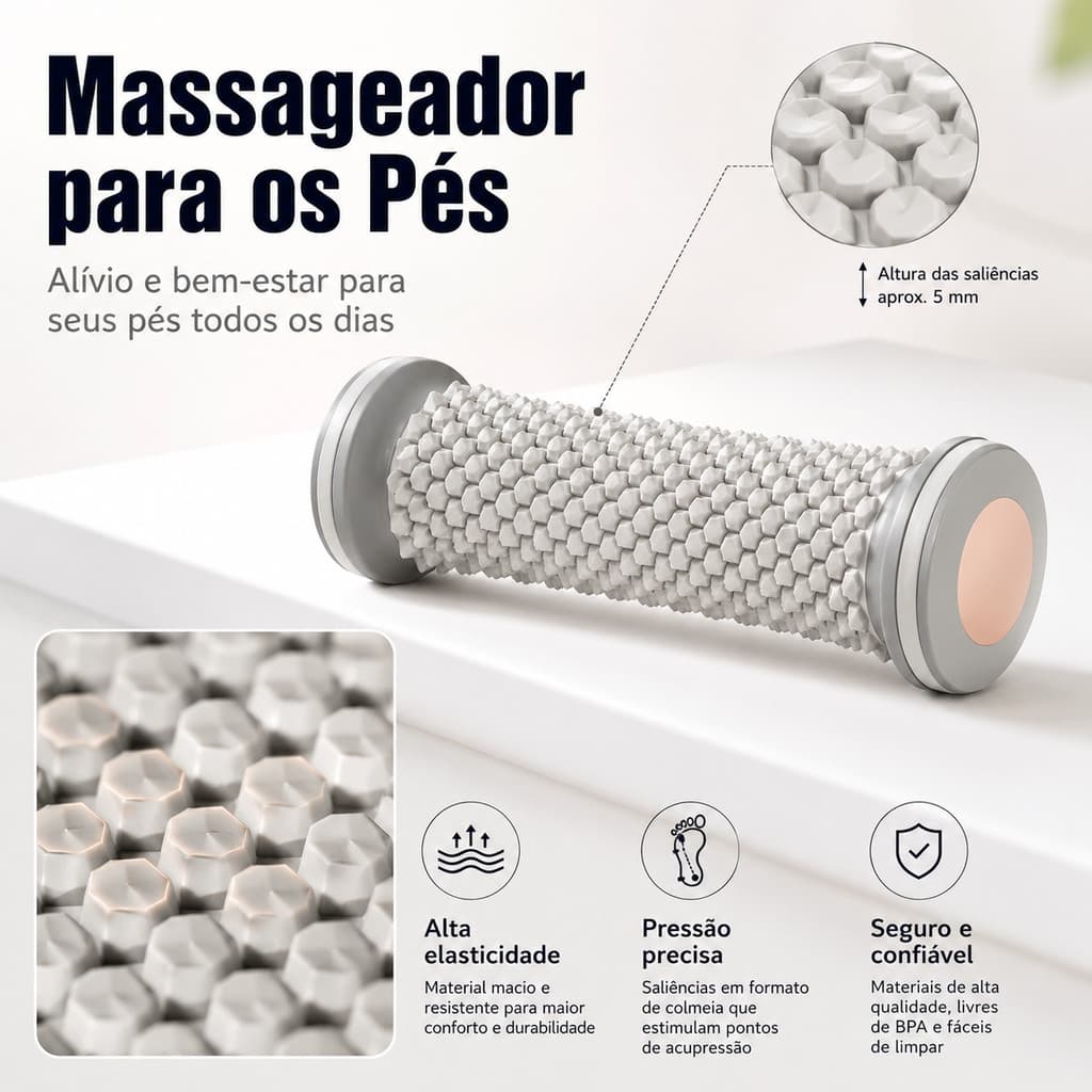 Rolo Massageador de Pés Compacto Ergonômico Relaxante Para Pés e Relaxamento Muscular