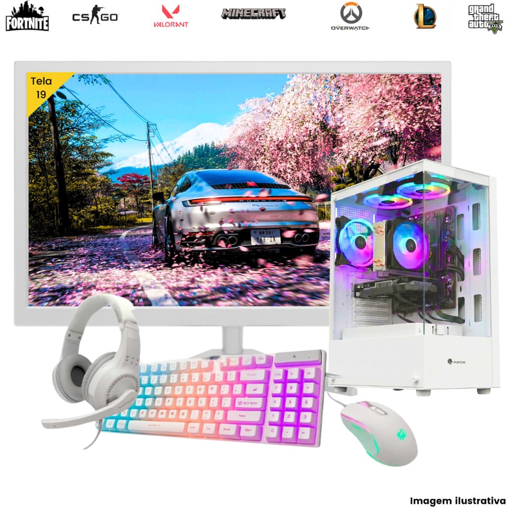 Computador Pc Gamer I3 6.ª Geração 16GB DDR4 SSD 240GB  RX 560 Wifi Monitor Led 19" Branco Bivolt