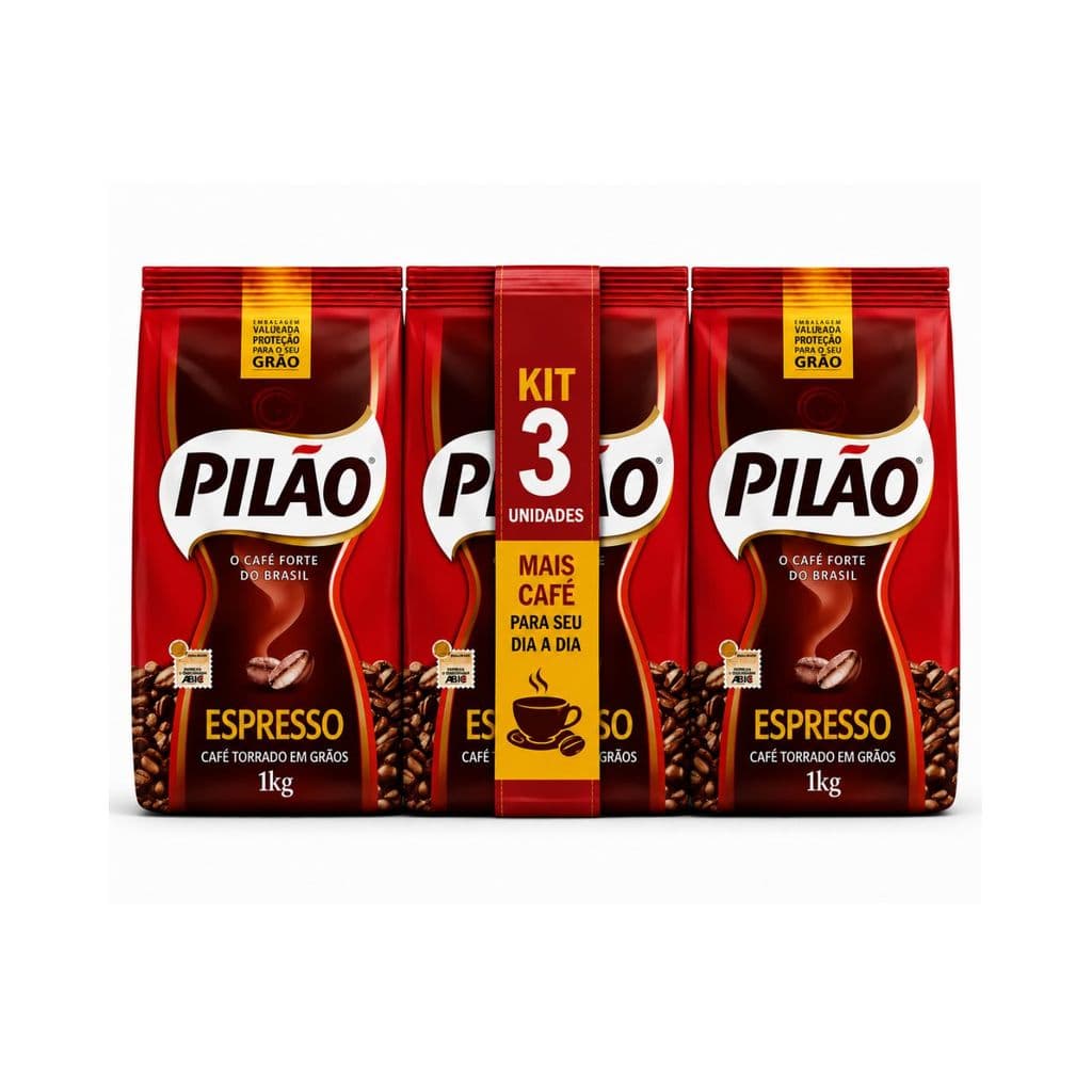 Café Especial Torrado em Grãos Espresso Pilão Pouch Pacote 1kg kit 3 Unidades