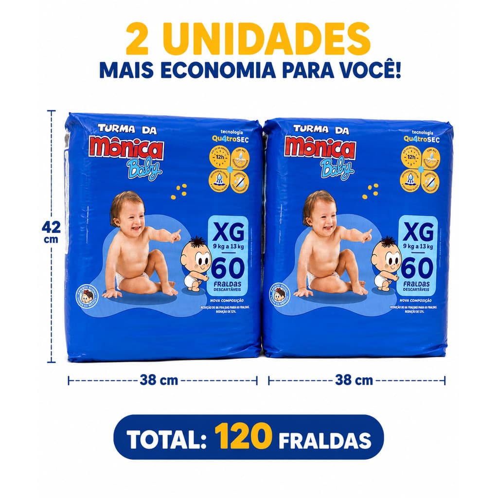 Kit Fralda Descartável Turma da Mônica Baby XG 120 Unidades