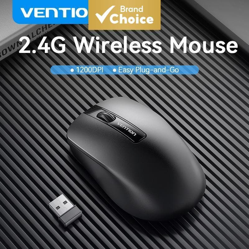  Rato Sem Fio Vention 2.4G 1200DPI com Receptor Mini USB para Laptop, Macbook Air, Linux, PC, Computador - Mice com Fio