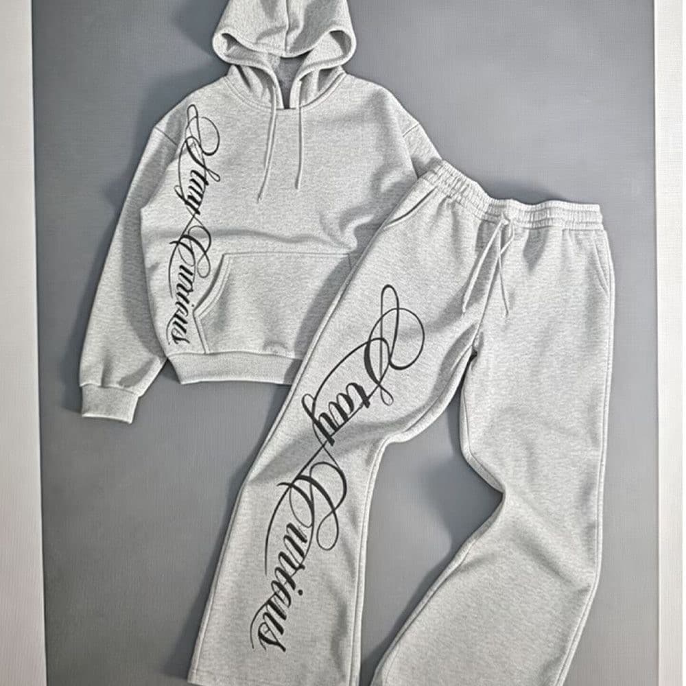 Moletom Com Capuz Estampado Letras Americanas + Calças De Perna Larga Conjunto De Duas Peças Para Unissex Y2K