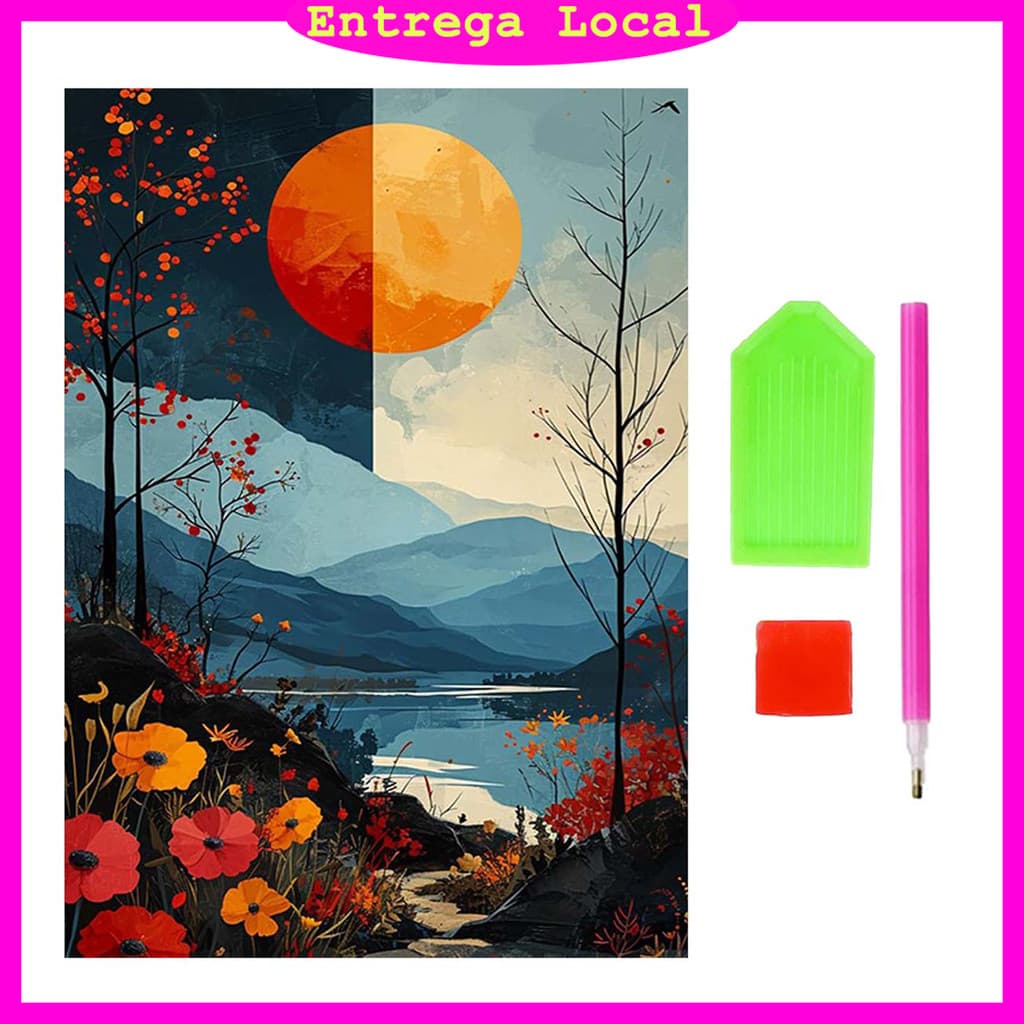 5D pintura diamante redondo, Pôr do sol pintura de paisagem, cena noturna tema, Artista Pintura decorativa, 30x40 cm