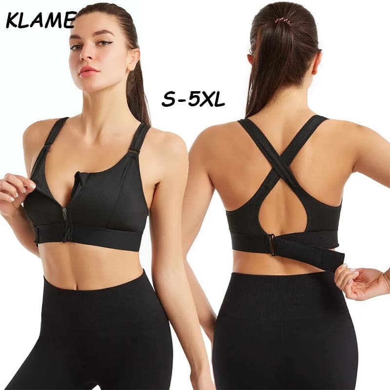 KLAME S-5XL Plus Size Zíper Frontal Sports Bra Roupa Interior Feminina Yoga Correndo Fitness Sutiã Sem Costura Feminino 