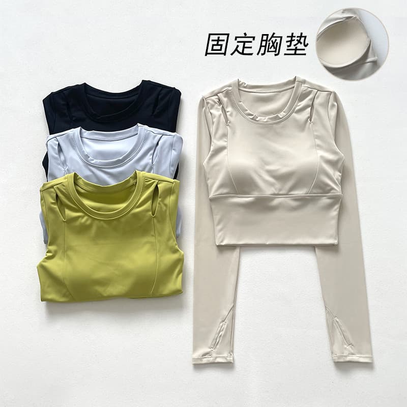 Primavera outono apertado Fitness de manga comprida roupas de Yoga femininas mais magro olhar correndo roupas de secagem