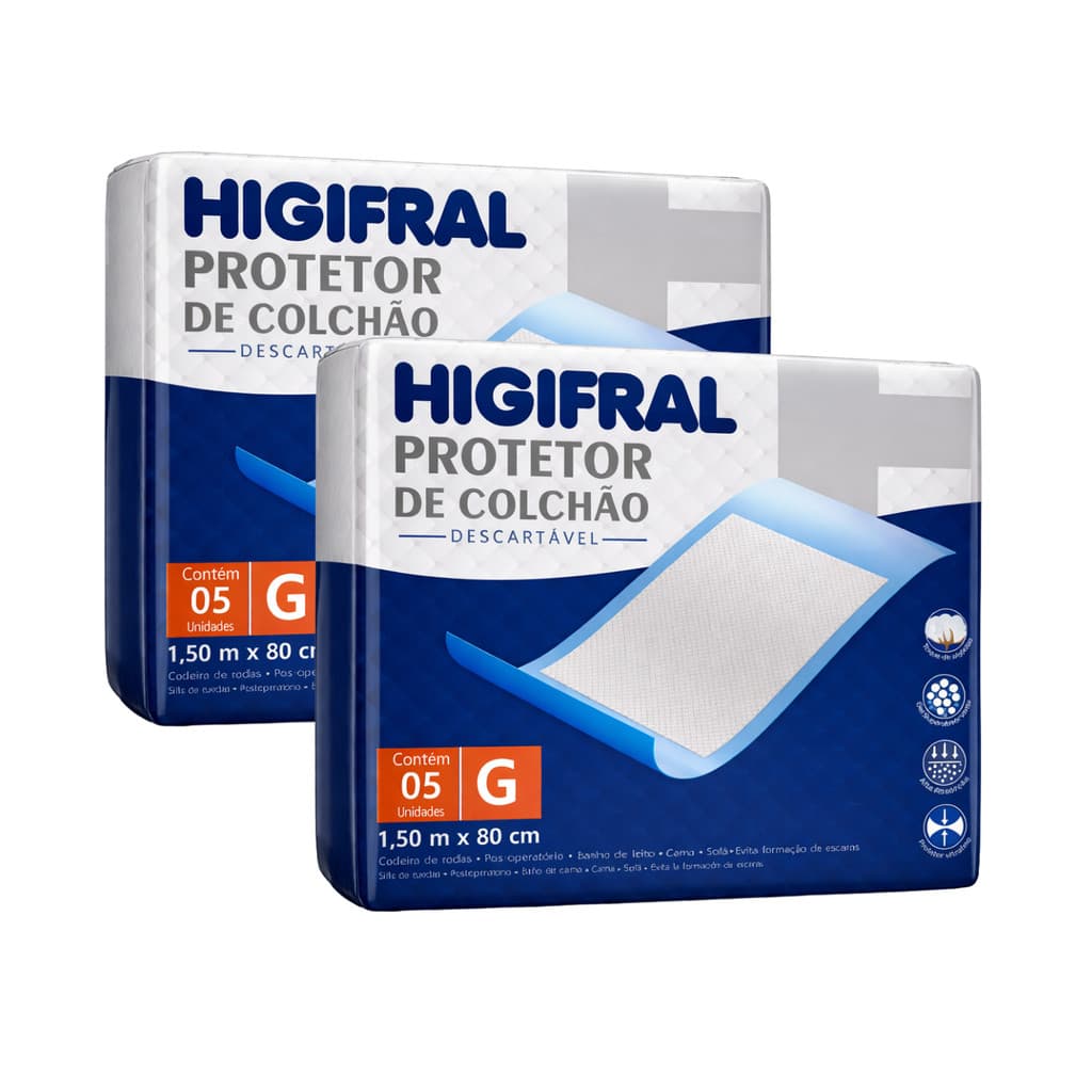 Kit 2 Protetor de Colchão Descartável | Higifral | Tamanho G | 10 Unidades Superabsorventes