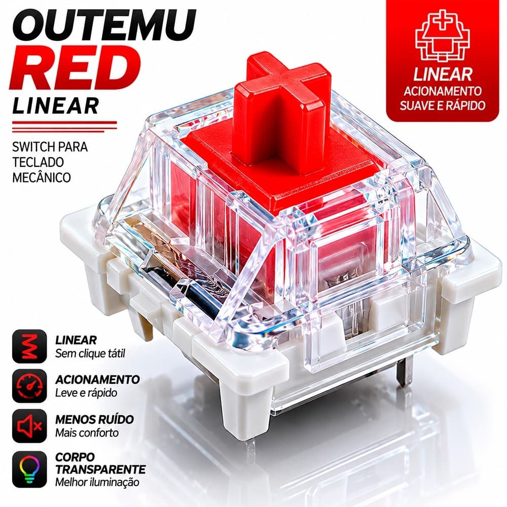 Kit Switch Red para Teclado Mecânico Outemu Padrão MX Vermelho Linear Reposição Hot Swap
