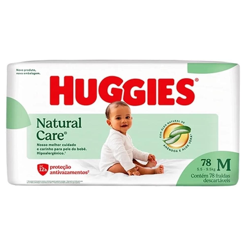 Fralda Descartável Infantil Huggies Natural Care M Pacote 78 Unidades
