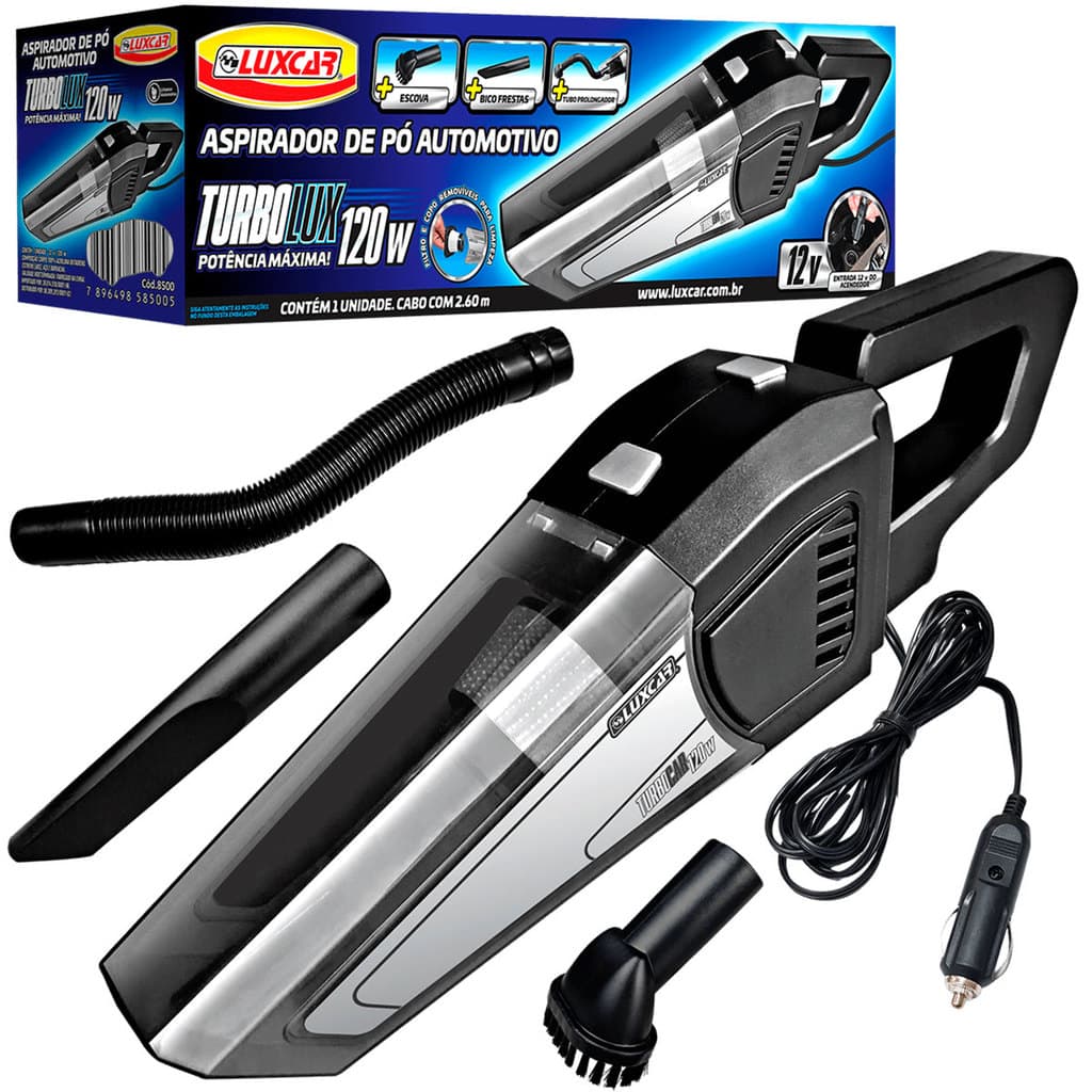 Kit Aspirador Pó Automotivo Turbolux Luxcar 120W Portátil 12V Carro Potente Bivolt Limpeza Veicular