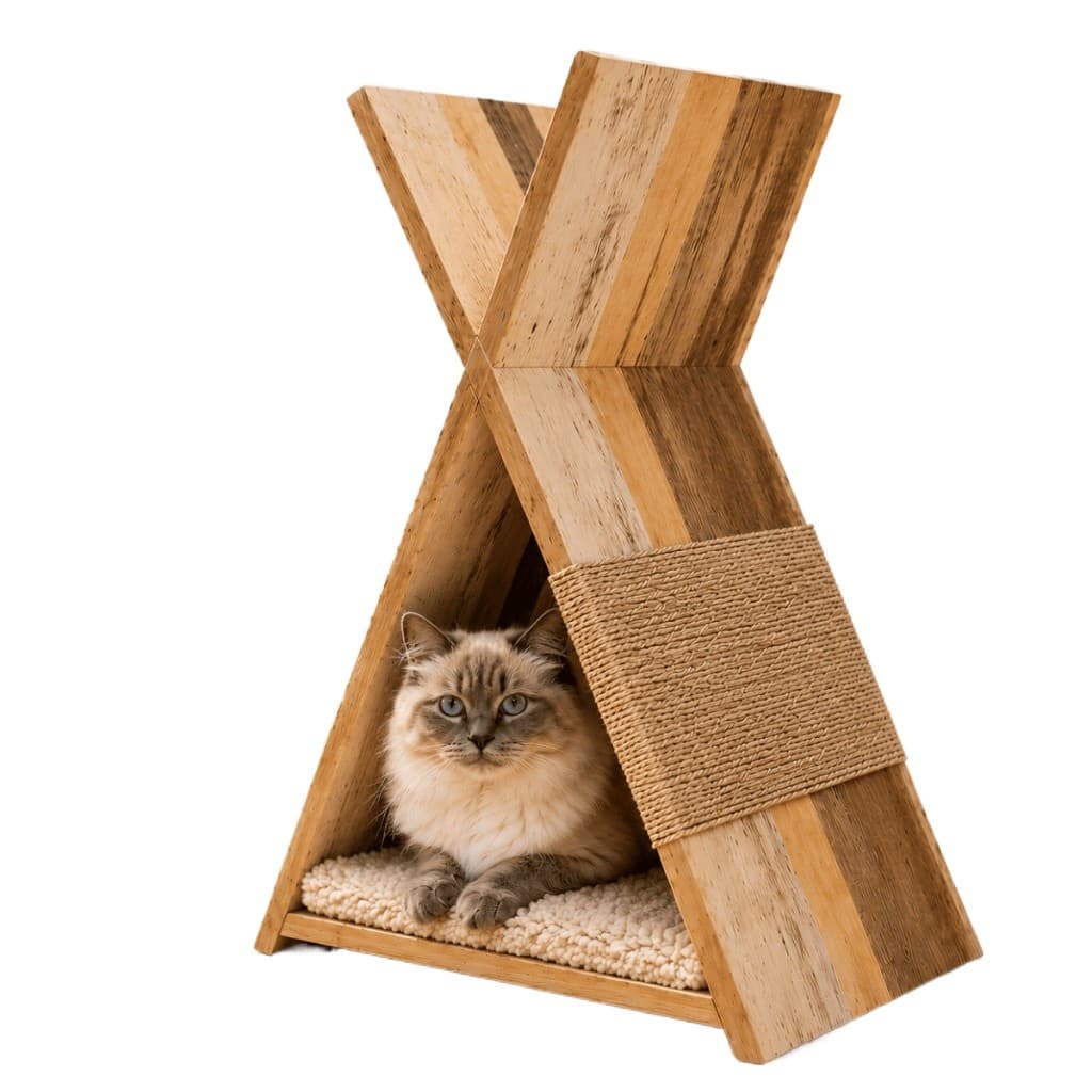 Casinha Toca de Gato Com Arranhador Casa Pet Madeira Protege Sofá Luxo